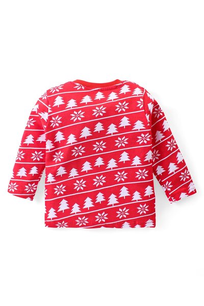 Babyhug Babyhug Cotton Knit Full Sleeves Night Suit with Trees & Floral Print - Red