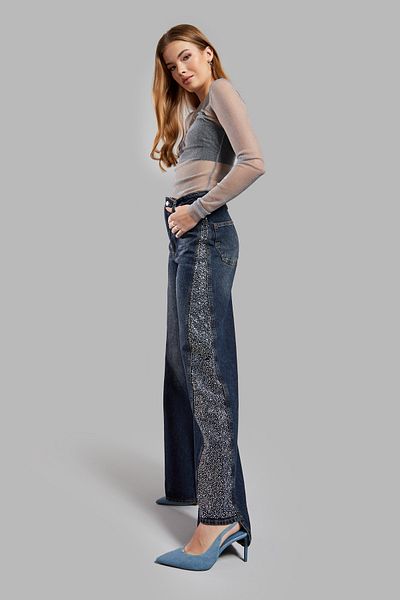 its basic Women's T.Jeans Color 2W49 Bright Stone Detailed Wide Leg Fit Design Denim