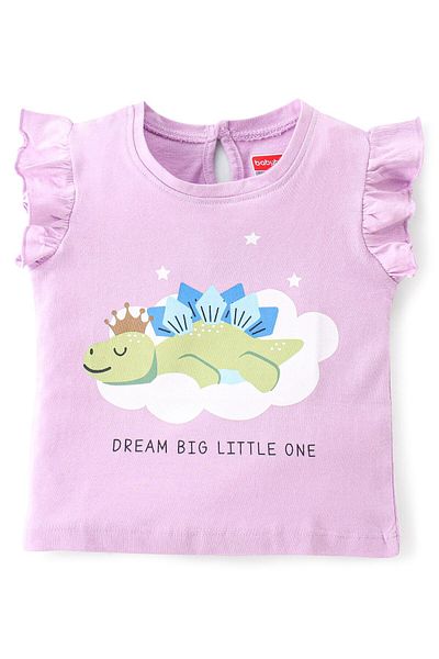 Babyhug Babyhug Single Jersey Knit Half Sleeves Night Suit Dino Printed - Lavender