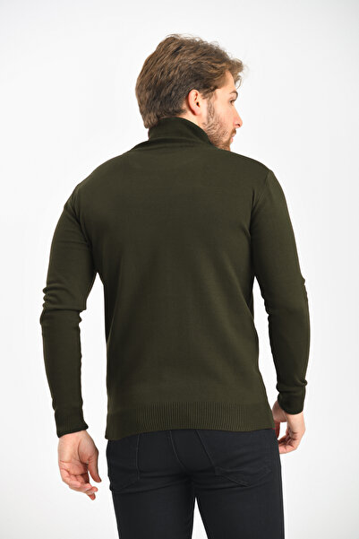 Çizgi Triko Regular Men's Knitwear Gray Sweater Full Turtleneck Sleeves and Waist Elastic Winter