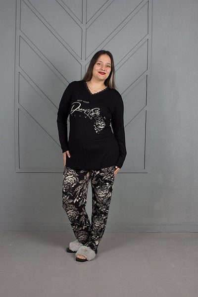 Truva XXL Plus Size V-Neck Bottom Patterned Pajama Suit