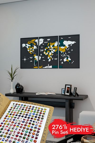 Colorfull Worlds 3D Multi-Layer Framed Arabic World Map Table - Home Office Gift Wall Decoration