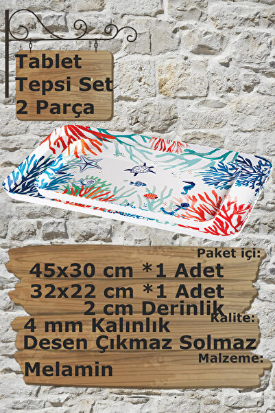 nazen Mimhome Tepsi Seti /2 Parça Akvaryum:hediyelik Ev Mutfak Salon,çay Kahve Servisi,ikram Tepsisi