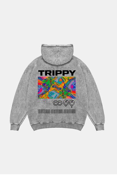 Sekizbiraltı Trippy Printed Oversize Unisex Washable White Hoodie