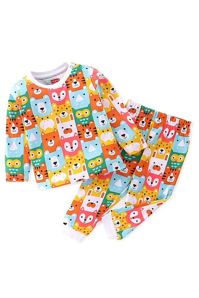 Babyhug طقم نوم بيبي هاج من القطن بأكمام طويلة وطبعة حيوانات - متعدد الألوان