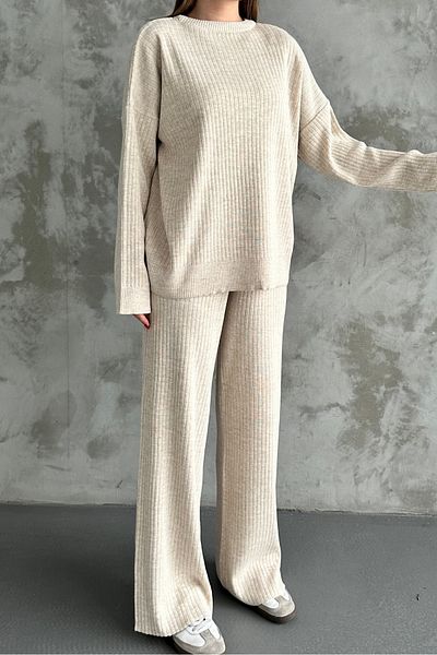macharel jeans Krémes nyakú kötött pulóver nadrág kötöttáru alsó-felső készlet