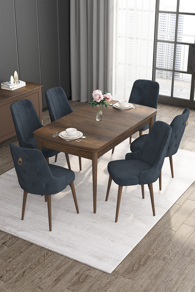 Canisa Concept Noa Serisi 80x132 Açılabilir Mdf Barok Ahşap Desen Masa Takımı...