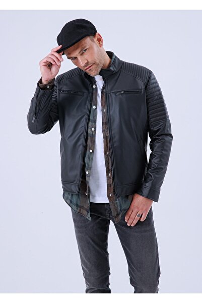 Gavazzi Men's Black Leather Water and Windproof Woolen Leather Coat/Jacket