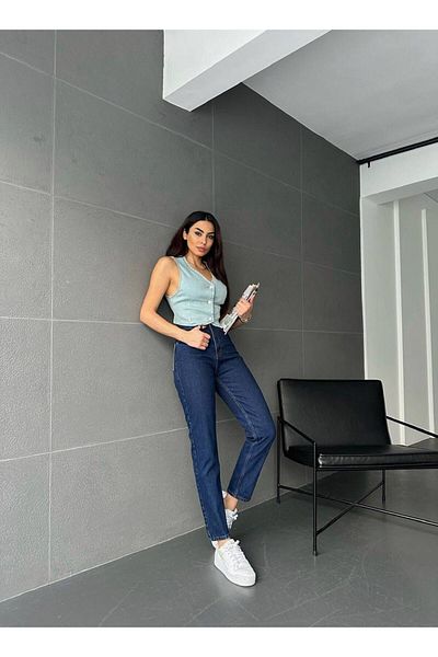 LAMİRA Blue Mom High Waist Lycra Jeans