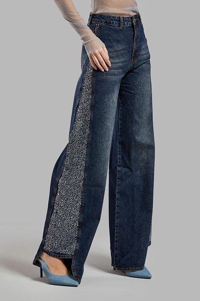 its basic Women's T.Jeans Color 2W49 Bright Stone Detailed Wide Leg Fit Design Denim