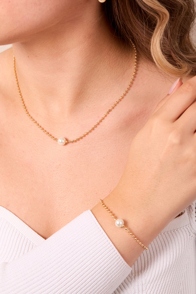 Elika Silver طقم قلادة وسوار نسائي من Pearl Model - CSET9965