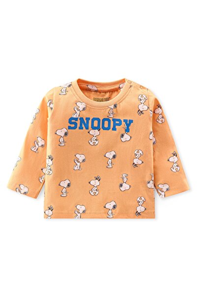 Babyhug Babyhug Cotton Knit Full Sleeves Night Suit With Snoopy Print - Orange & Blue