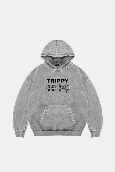 Sekizbiraltı Trippy Printed Oversize Unisex Washable White Hoodie