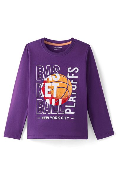 Honeyhap Honeyhap Premium 100% Cotton Full Sleeve Night Suit With Bio Finish Basketball Print-Purple & Orange