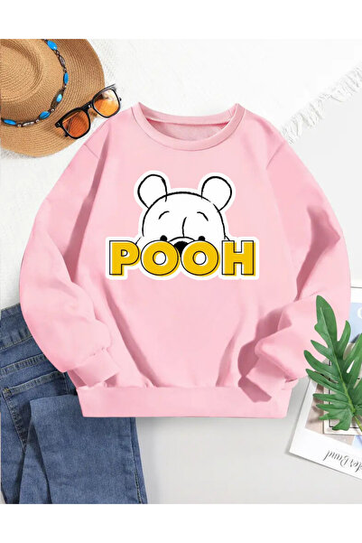 AEMİ Παιδικό φούτερ Winnie The Pooh με στάμπα 100% βαμβακερό ροζ φούτερ