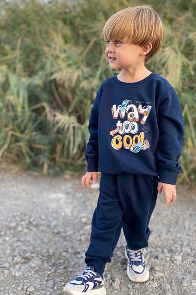 Breeze Boy's Tracksuit Set 3D Text Printed 1.5-5 Years, Navy Blue