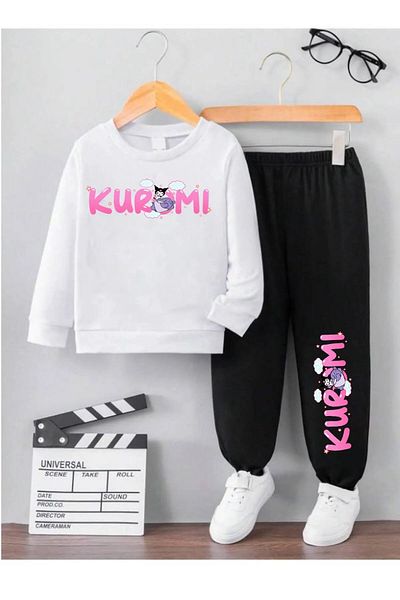 AEMİ Set de trening pentru copii, 100% bumbac, cu imprimeu Kuromi, cu decolteu triplu