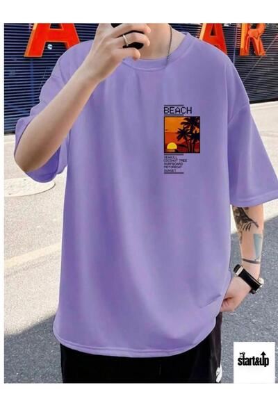CAST COLLECTİON Ανδρικό μπλουζάκι με στάμπα λιλά παραλίας