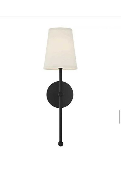 AKDENİZ AYDINLATMA ELEKTRİK MALZEMELERİ Modern Wall Sconce with E14 Base Black Metal and Cream Lampshade - Bedside Hallway