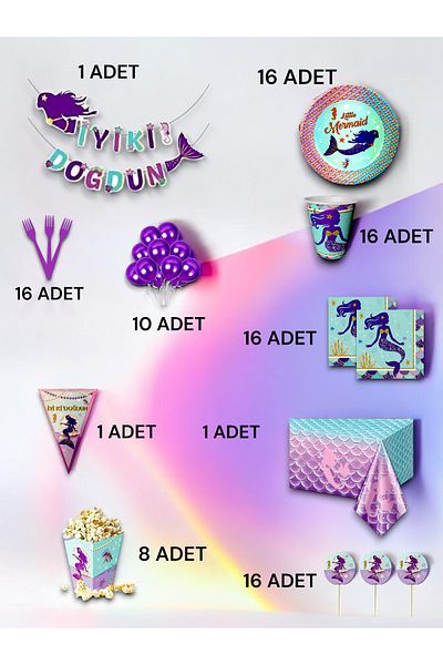 VibeHome Ultra-Luxury Set with Mermaid Theme for 16 - Birthday Party and Fun Events