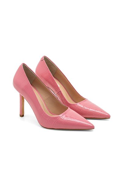 Desa Women's Pink Crocodile Printed Leather Stiletto