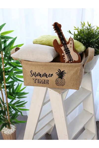 Timburly Summer Time Γραπτό Μικρό Μέγεθος Ορθογώνιο Καλάθι Γιούτας 14x17x24cm B17