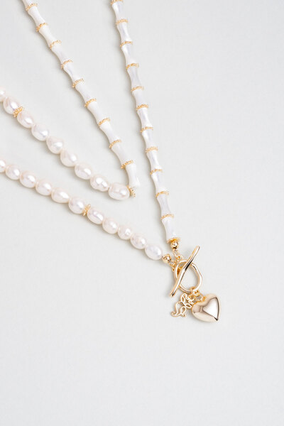 So CHIC... Saklı Aşk 18 Ayar Sarı Altın Kaplama 40 Cm Gümüş İnci Kolye