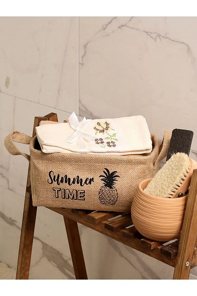 Timburly Summer Time Γραπτό Μικρό Μέγεθος Ορθογώνιο Καλάθι Γιούτας 14x17x24cm B17