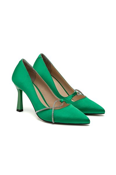 Desa Women's Green Satin Stone Stiletto