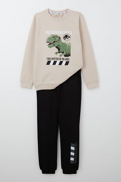 Breeze Σετ αθλητικών φόρμες για αγόρια 4-8 ετών - Warrior Dinosaur Print, Μπεζ