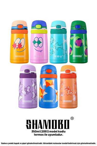 Shamobo 350ml Çocuk Paslanmaz Çelik Termos için Ekonomik Yedek Kapak ve Pipet Seti