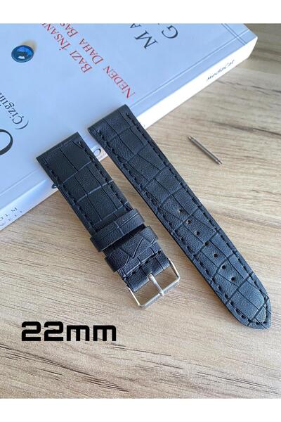 Prizma Siyah Dikiş Yerli Üretim Mat Croco Desen Saat Kordonu. 18-20-22-24 ve ...