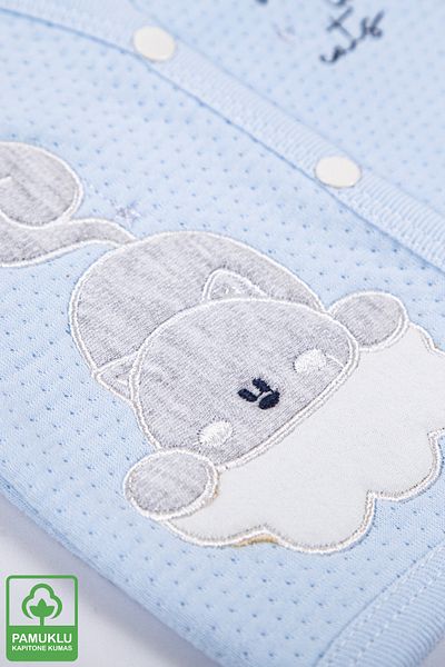 Miniel Baby Boy Starry Cat Embroidered Organic Cotton 1-3-6-9 Months Quilted Baby Vest - Blue