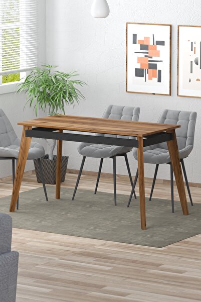 TOLIAHOME Yemek Masası Ceviz Renk Ahşap Ayaklı Suntalam Tablalı Mutfak Masası...