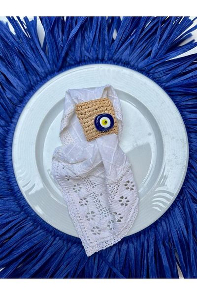 Maison Avf 6 Cm Glass Evil Eye Wicker Raffia 2-Piece Napkin Ring