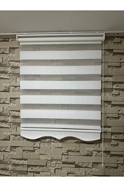 PERDECİNİZ BEYAZ RENK DESENLİ ZEBRA PERDE ALÜMİNYUM KASA (Etekli) enxboy