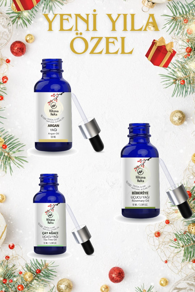 Hikona Heka 3'lü Yılbaşı Seti ( Argan 50 ml-Biberiye 10 ml -Çay Ağacı 10 ml) ...