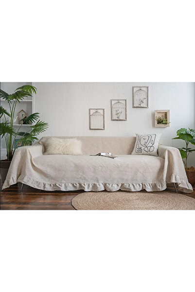 Sister Home Design Natural Renk Buldan Keteni Koltuk Örtüsü, Koltuk Şalı, Yat...