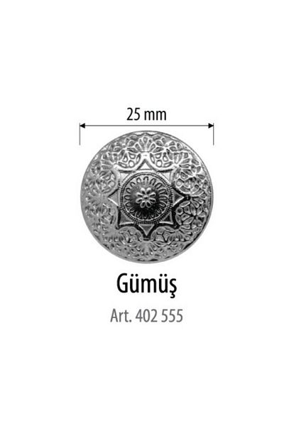 ÖZ-EL AŞ Big Size Silver Metal Color Pattern 2Pcs 25 mm Button, Shirt Blouse Dress Button 402 555