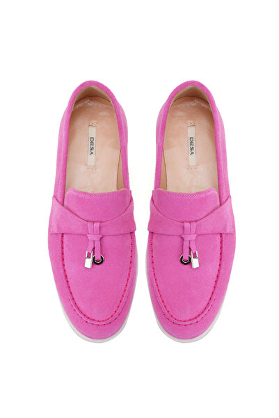 Desa Дамски розови велурени кожени мокасини