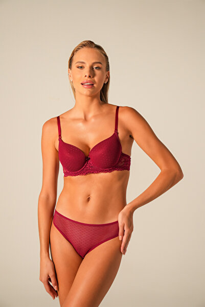 Doğan Puantiye Desenli Dantelli Desteksiz Sütyen Takım