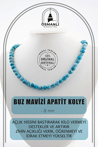 OSMANLI DOĞAL TAŞ Buz Mavizi Apatit 8 Mm Dizi Doğal Taş Kolye