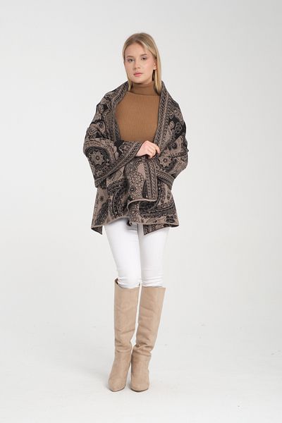 Wega Moda Ethnic Patterned Comfortable Knitwear Shoulder Shawl - Two-Way Use