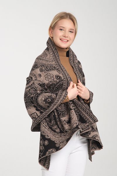 Wega Moda Ethnic Patterned Comfortable Knitwear Shoulder Shawl - Two-Way Use