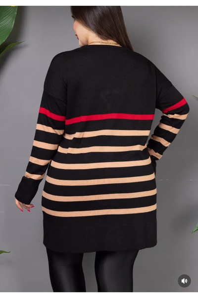 HÜLYA BUTİK Large Size Women's Stripe Knitwear