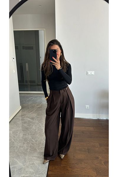 My Blog Bitter Brown Waist Button Pliers Detailed Trousers-50920