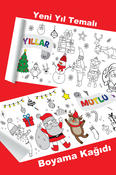 metafortoys Yeni Yıl Temalı Dev Boyama Kağıdı 2.5 Metre Kağıt Aktivite Rulosu