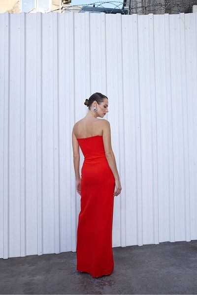 rue. Strapless Slit Red Dress