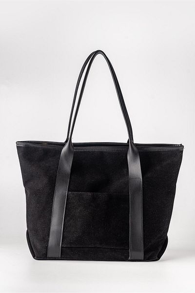 HONEY BAG Geantă de mână și de umăr pentru femei Vessa, din piele intoarsa neagra, cu buzunare