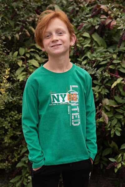 Breeze Хлопчача футболка з довгими рукавами та принтом, 6-12 років, темно-зелена